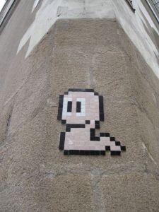 Mosaic from 'Worms' video game, in Nantes, France